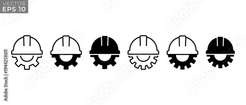 Construction Helmet Gear Vector Icon Set. Construction Labor Safety Symbol