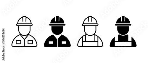 Construction Worker Vector Icon Set. Construction Labor Safety Symbol