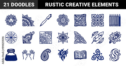 Hand-drawn creative storytelling and spiritual elements with naive doodle aesthetic. Rustic ink-drawn graphics featuring rabbit, paisley, and mystical symbols.