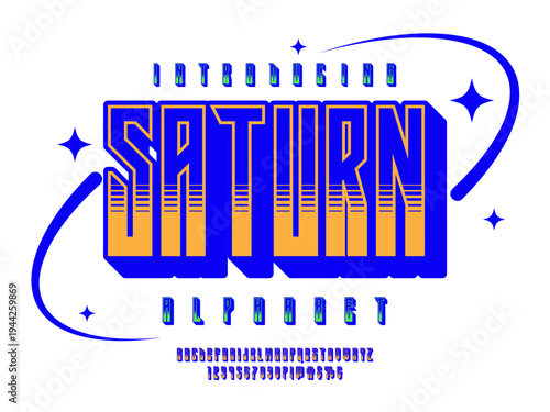 Vector of stylized retro alphabet design with uppercase, numbers and symbols