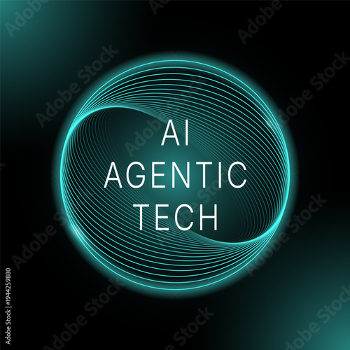 Artificial intelligence Agentic AI logo with abstract futuristic line circle geometry with neon glow light effect in turquoise gradient modern design circular tech curve for AGI assistance innovation.