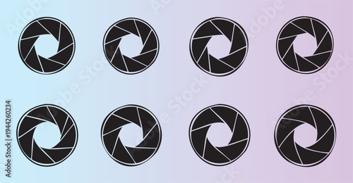 Collection of camera aperture icons with varying fstops