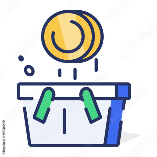 A flat style icon showing shopping basket