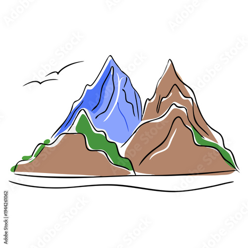 Abstract illustration of colorful mountains with green accents  