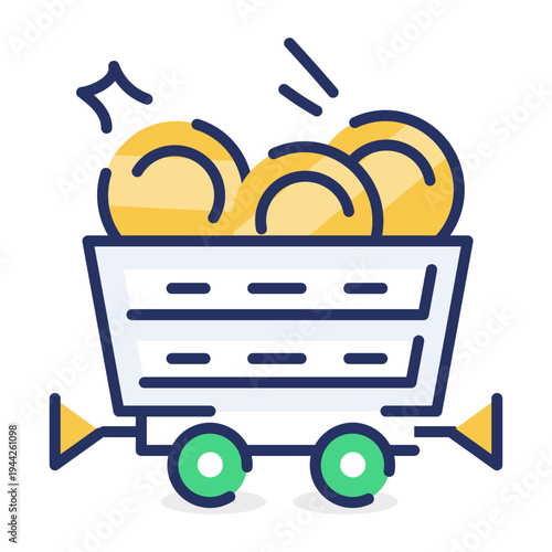 An icon showing mining cart designed in flat style