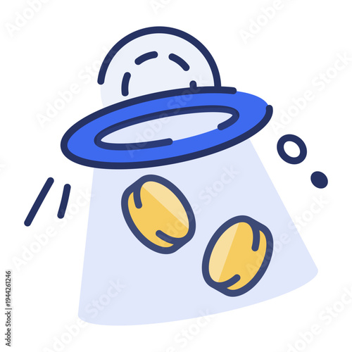 Flat icon depicting ufo money futuristic currency