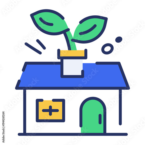 An icon showing sustainable property designed in flat style