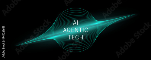 Artificial intelligence Agentic AI logo with abstract futuristic line circle geometry with neon glow effect in turquoise gradient modern Horizontal circular tech curve for AGI assistance innovation.