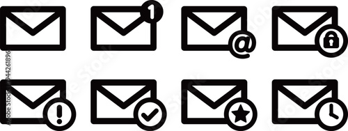 メールアイコンセット｜未読・通知・重要・セキュリティ対応のシンプルなUIイラスト Email Icon Set for UI / Notification, Security and Status
