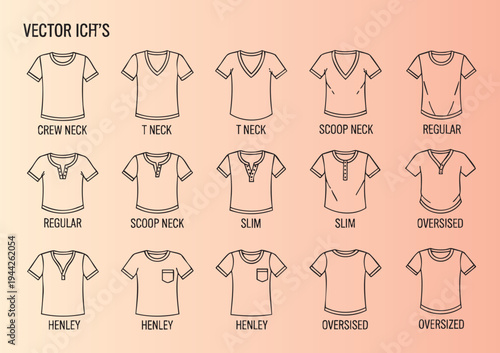 Vector illustration of various tshirt neckline styles and designs