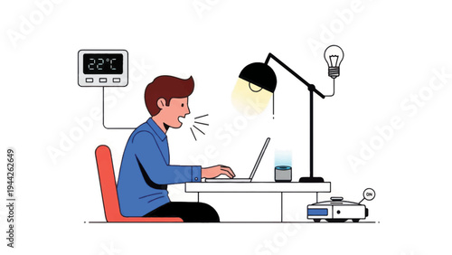 Man Working on Laptop at Desk.