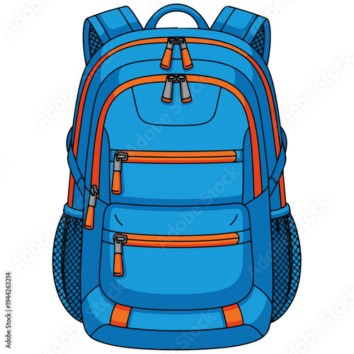 Blue and Orange School Backpack Flat Vector Illustration