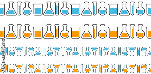 科学の実験器具のアイコンのシームレスなライン。（Seamless line icons of scientific laboratory equipment.）
