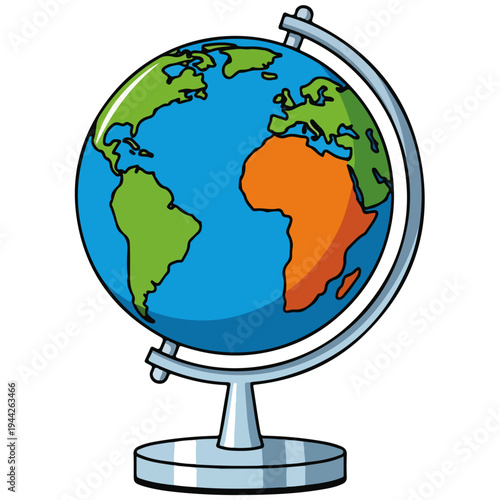 Cartoon Desktop Globe World Map Vector Illustration