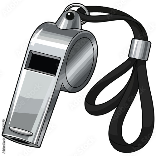 Cartoon Metal Sports Whistle With Lanyard Vector Illustration