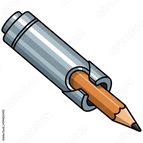 Cartoon Pencil Sharpener With Wood Pencil Vector Illustration