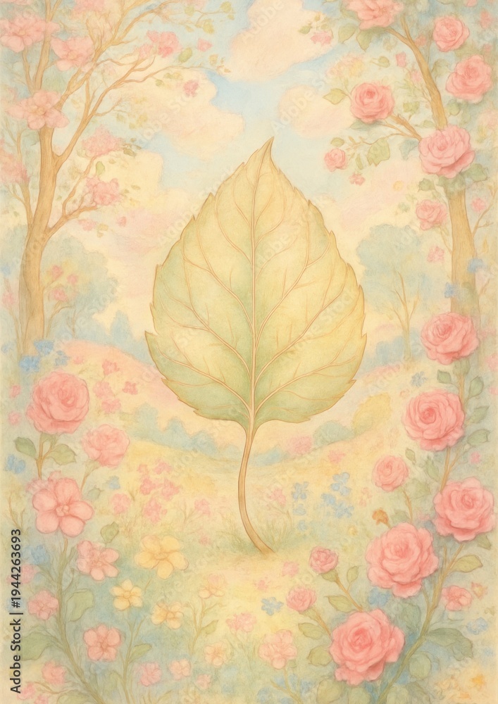 Fototapeta premium Whimsical floral leaf dreamscape.