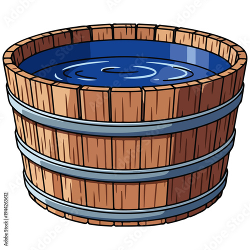 cartoon wooden water tub vector illustration design