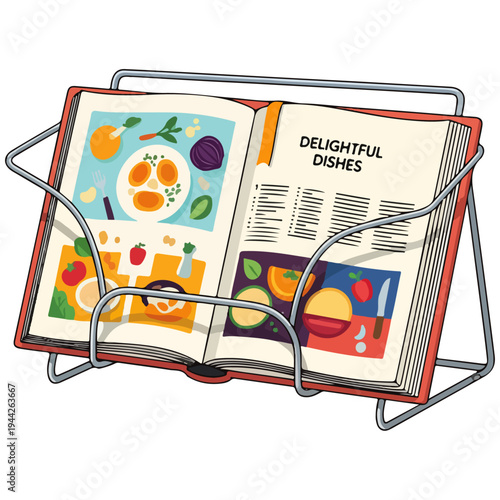 Colorful Flat Design Open Cookbook Recipe Book Vector Illustration