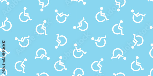 車いすマークのシームレスパターン アクセシビリティアイコン総柄背景　Wheelchair Symbol Seamless Pattern Accessibility Icon Background
