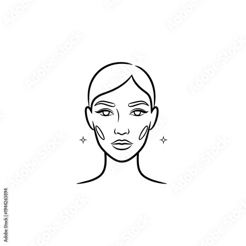 Line art of a woman with facial cream application  