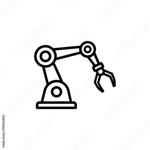 Industrial robotic arm with gripper in black outline design  