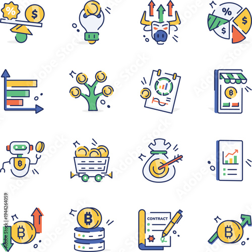Collection of 16 Investment Flat Icons 

