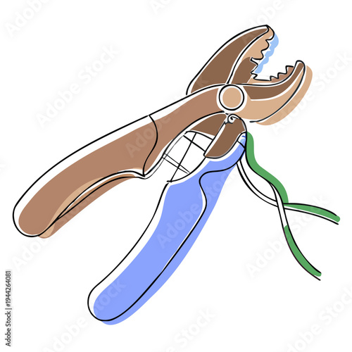 Wire cutter tool with insulated handles and wire attached  