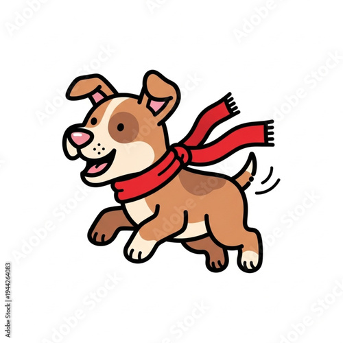 Brown Dog Wearing Red Scarf Running.