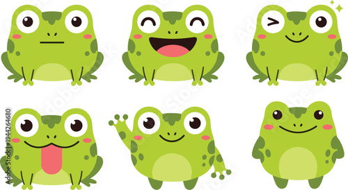 Cartoon Frog Vector Illustration Showing Cute Expressions and Playful Poses