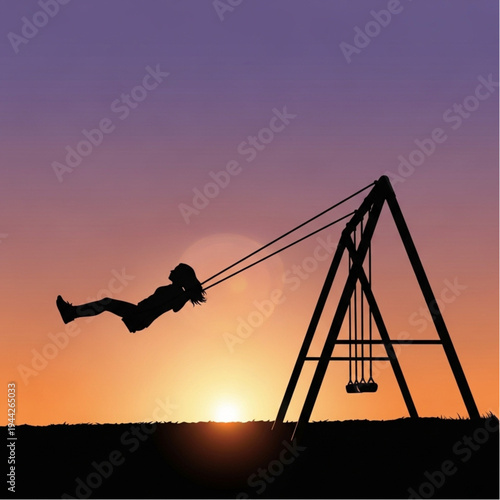 Child Swinging on Playground Equipment Silhouette.