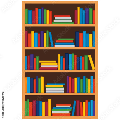 rainbow bookshelf with stacked books flat design vector illustration