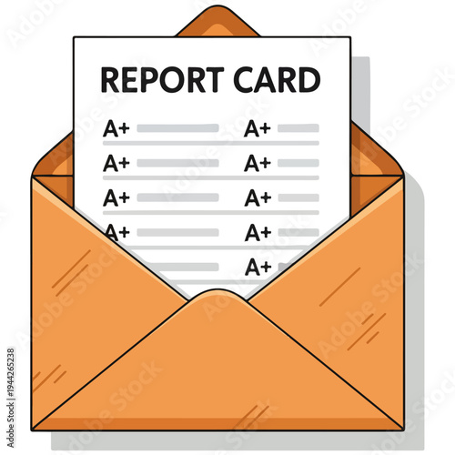 report card in brown envelope flat vector design template