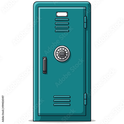 Teal Metal School Locker Combination Lock Vector Illustration