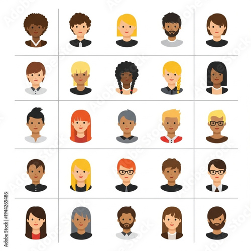 Diverse Cartoon People Faces Grid Display.