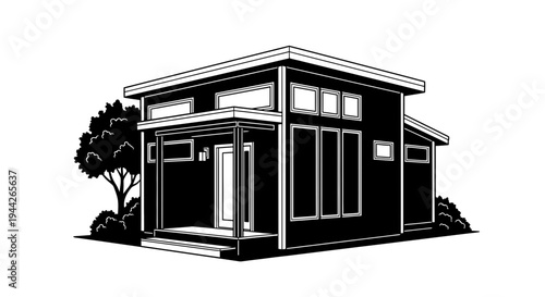 Modern house with large windows exterior.