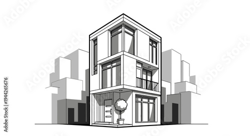 Modern threestory residential building design.