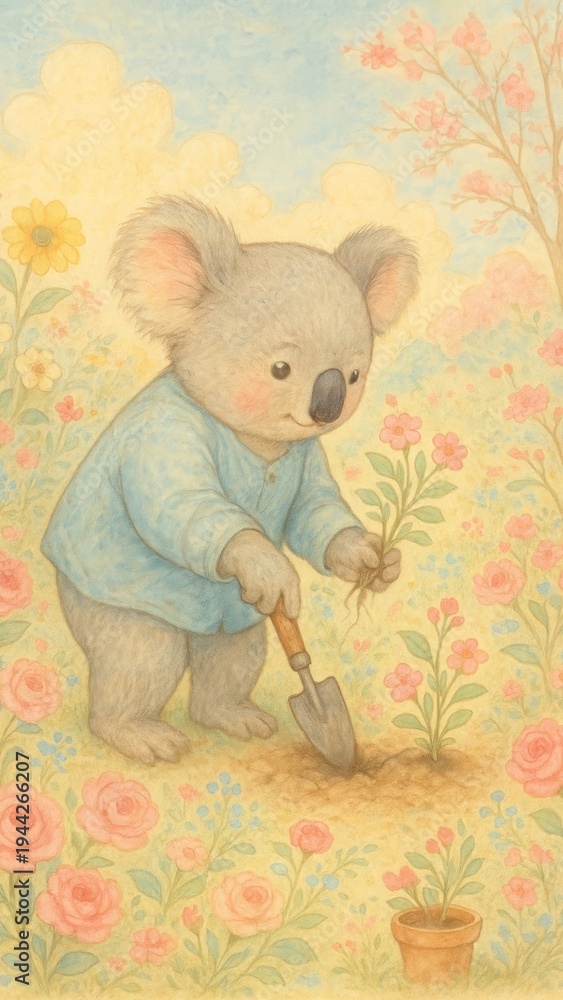 Fototapeta premium Charming koala gardening mobile wallpaper