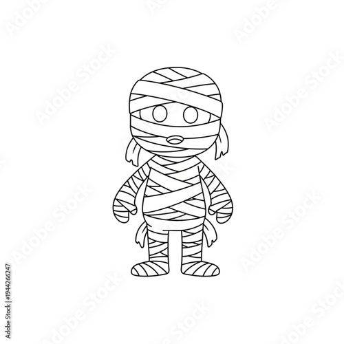 Cartoon Mummy Character Wrapped in Bandages.