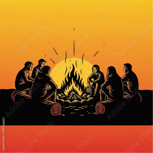 Group of People Sitting Around Campfire.