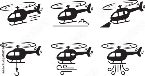 Vector Icon Set of Helicopters for Emergency and Rescue Services