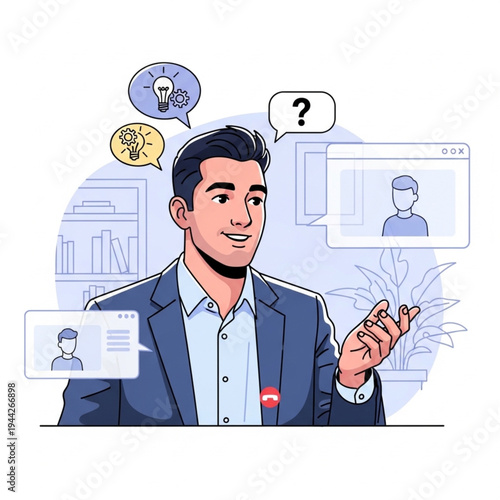 Man in Suit with Thought Bubbles.