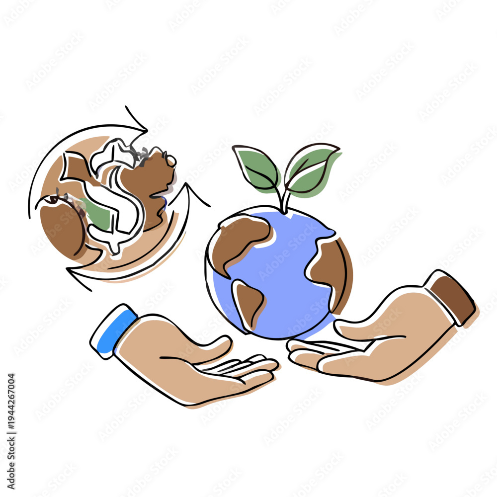 Obraz premium Hands holding globe with plant symbolizing environmental care 