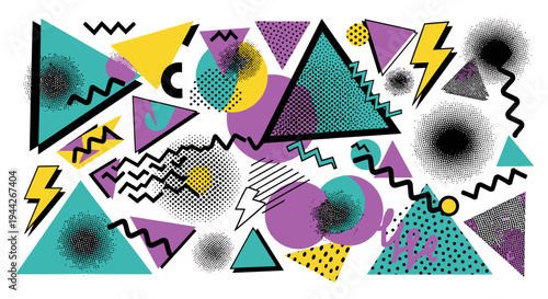 Memphis Style Geometric Pattern Design Elements.