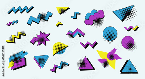 Colorful geometric shapes in purple yellow.