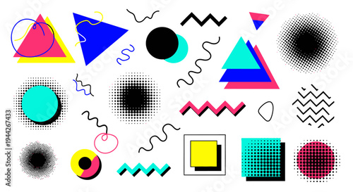 Geometric shapes in various colors.