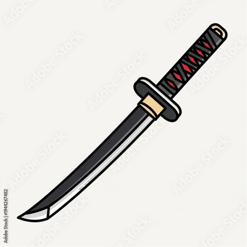 Japanese Katana Sword Cartoon Illustration.