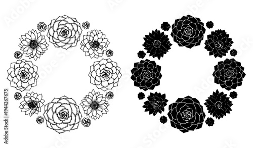 Botanical Rosette Succulent Icon Pack Echeveria Cactus Flower Desert Plant Engraved Vector Collection