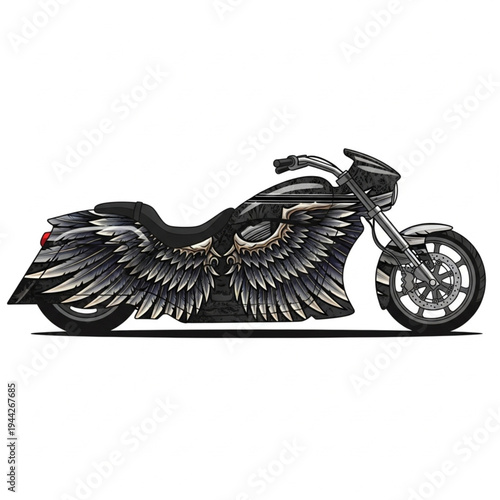 Custom Motorcycle with Wing Design Elements.