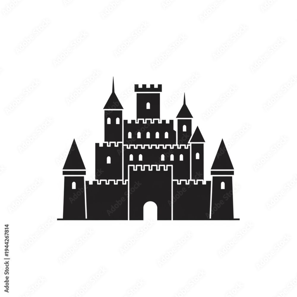 Obraz premium Medieval Castle Silhouette with Towers and Battlements.